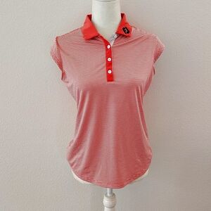 FootJoyWomen's Coral Pink Cap Sleeve Feeder Stripe FJ Tour Collar Size Small